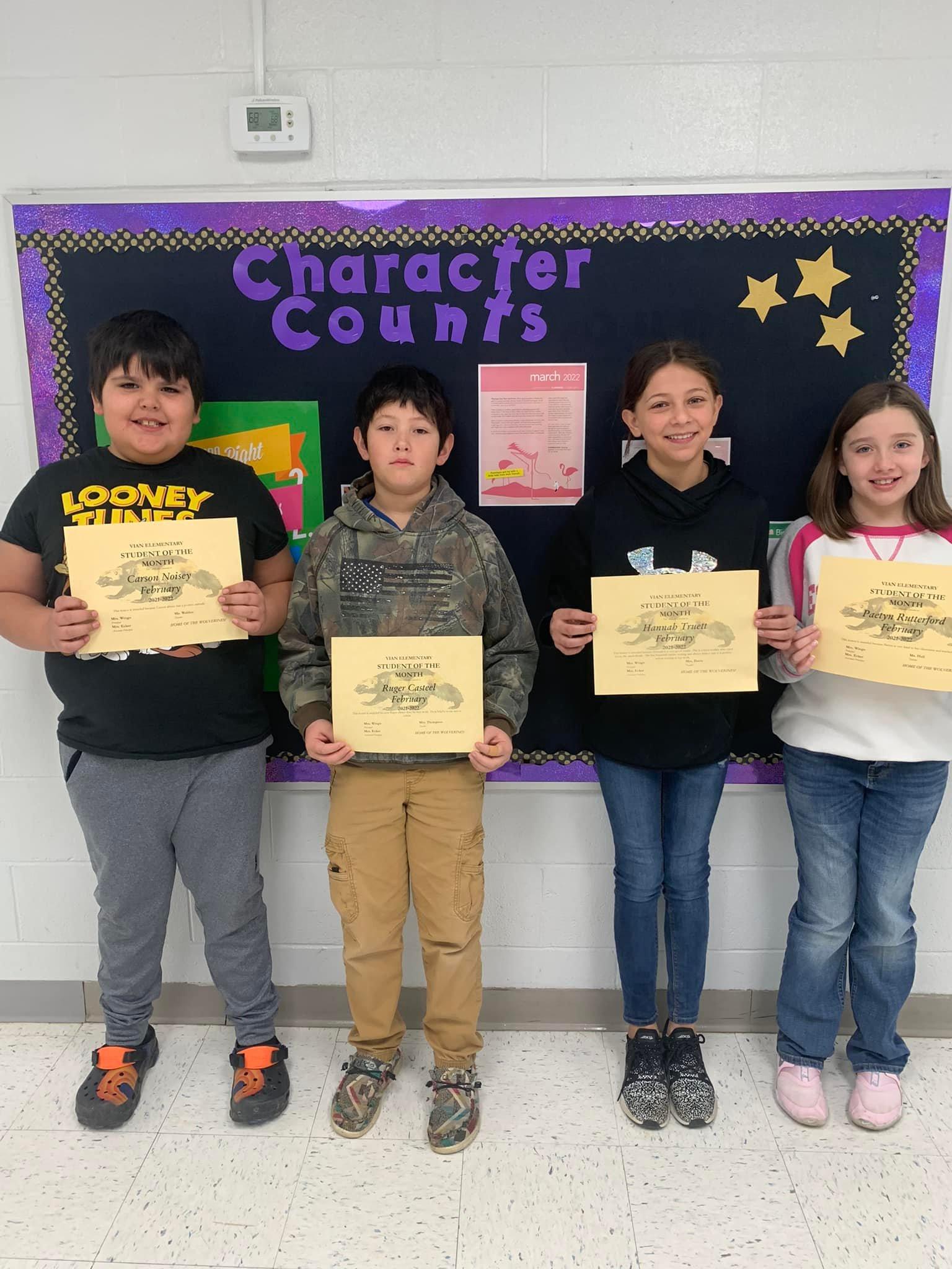 Vian Elementary February Students of the Month Vian Tenkiller